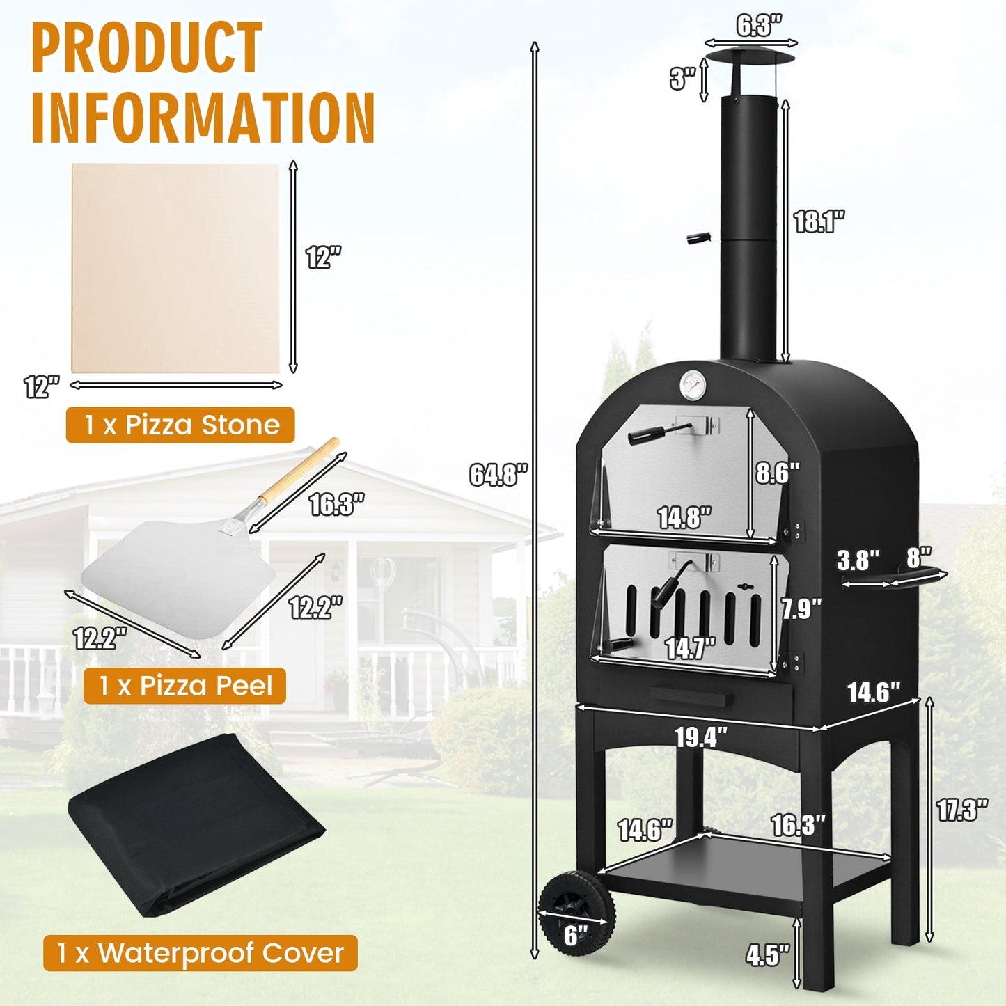 Portable Outdoor Pizza Oven with Cordierite Stone and Waterproof Cover