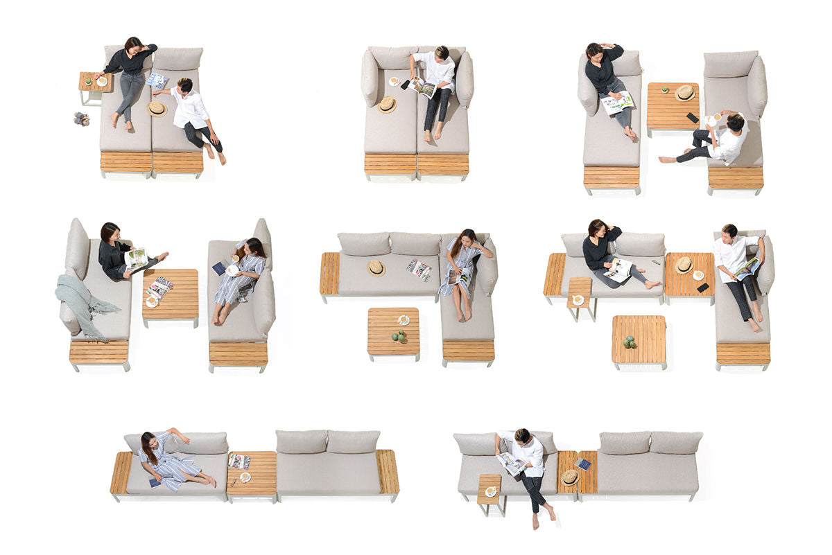 LifestyleGarden US Portals Teak and Aluminum Modular Sofa 3-Piece Set