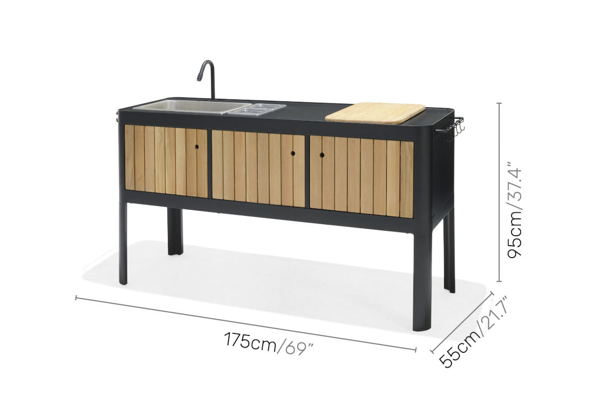 Portals Aluminum; FSC Teak Portable Outdoor Kitchen