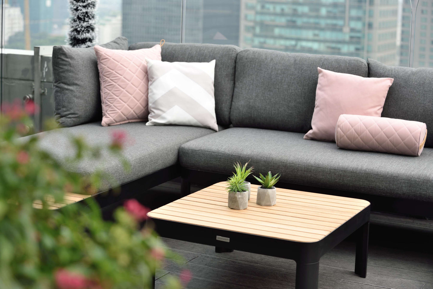 LifestyleGarden US Portals Teak and Aluminum Modular Sofa 3-Piece Set
