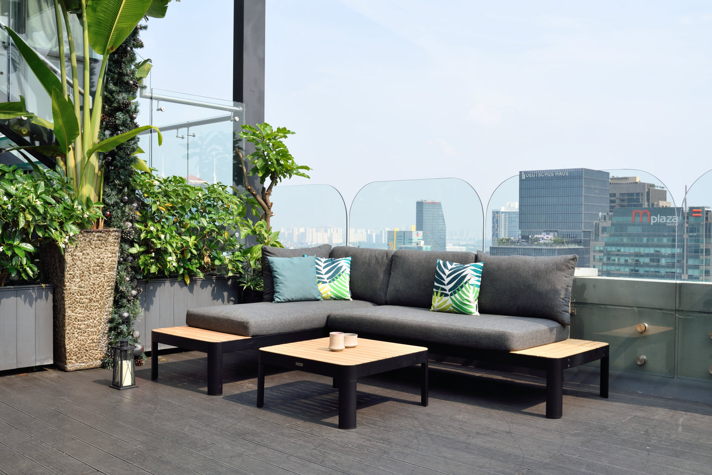 LifestyleGarden US Portals Teak and Aluminum Modular Sofa 3-Piece Set