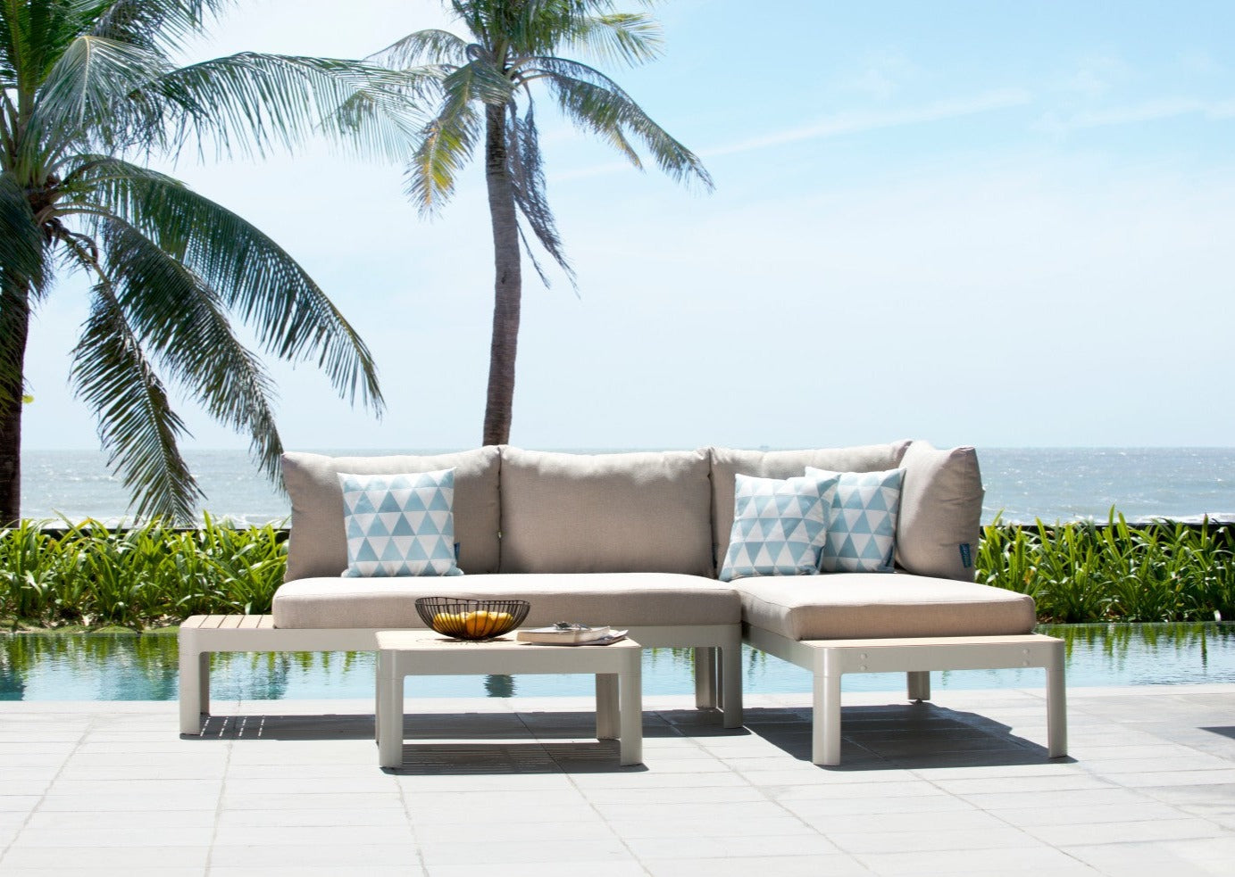 LifestyleGarden US Portals Teak and Aluminum Modular Sofa 3-Piece Set