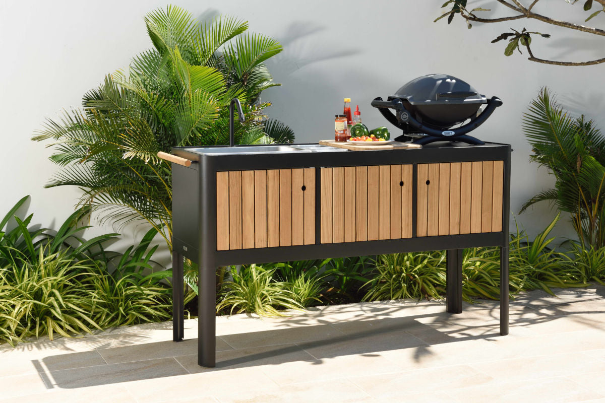 Portals Aluminum; FSC Teak Portable Outdoor Kitchen