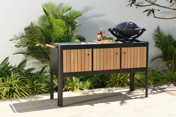 Portals Aluminum; FSC Teak Portable Outdoor Kitchen