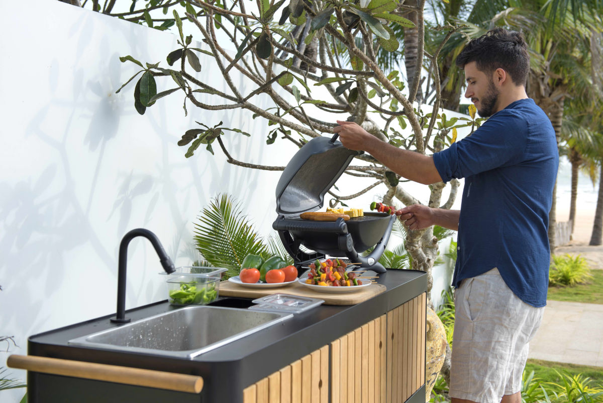 Portals Aluminum; FSC Teak Portable Outdoor Kitchen