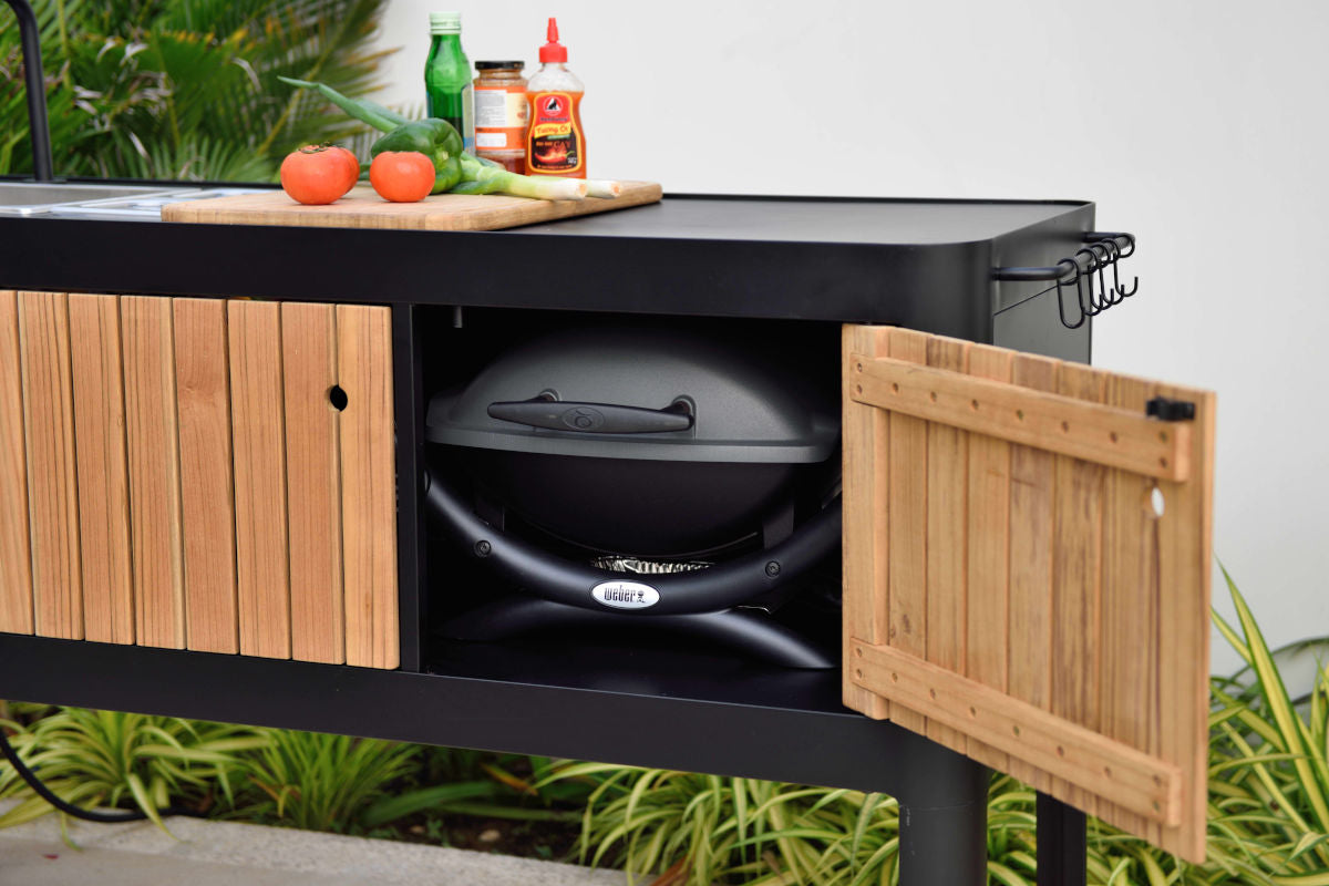 Portals Aluminum; FSC Teak Portable Outdoor Kitchen