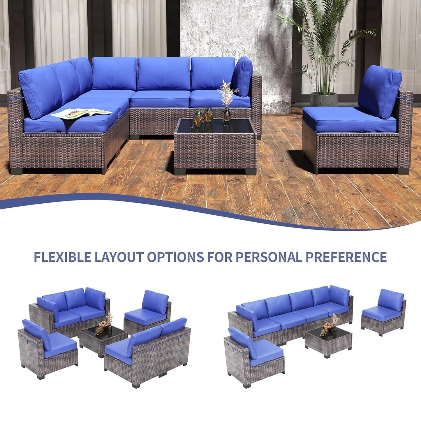 S & B Enterprise HobbyLane 7-Piece Modular Outdoor Wicker Sectional Set