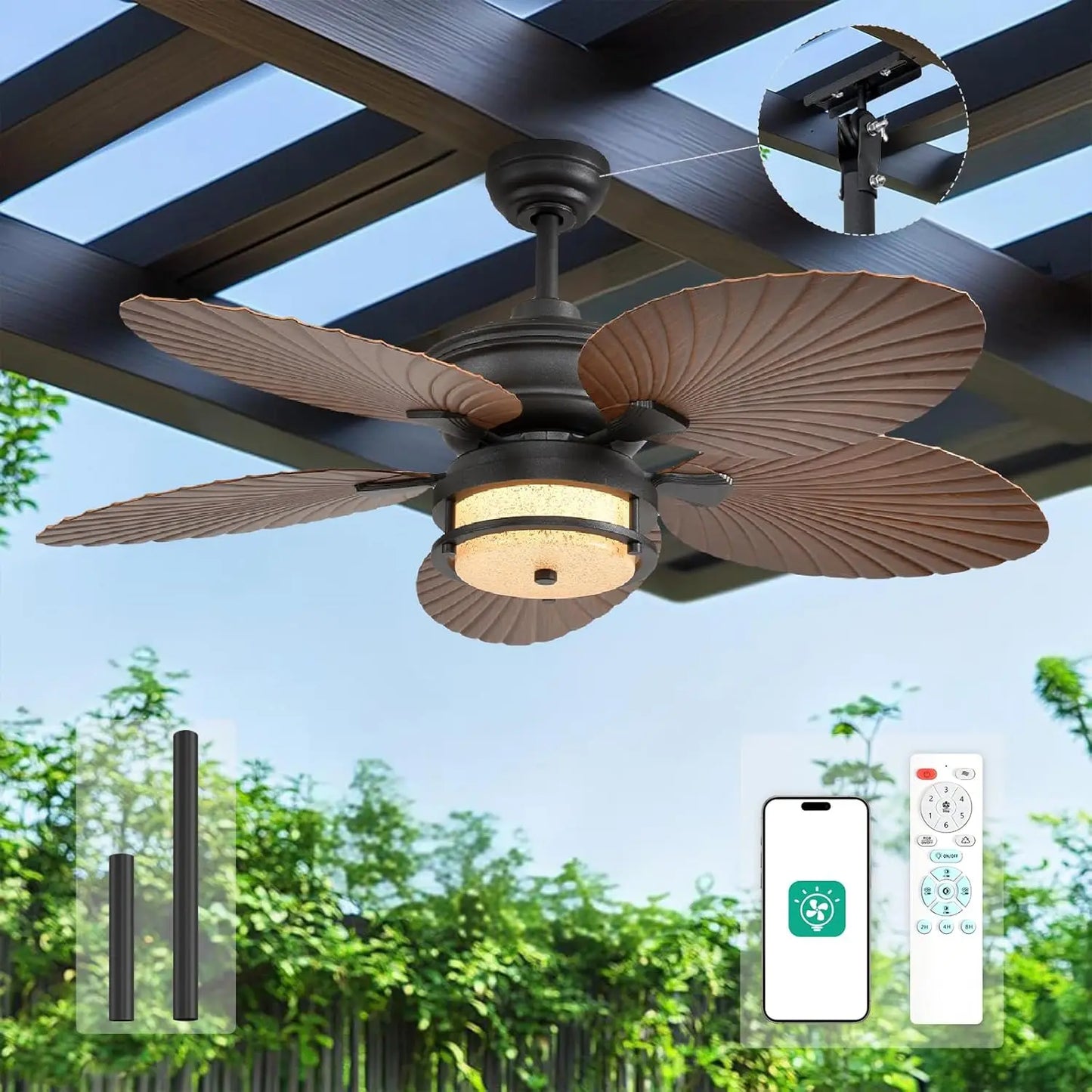 Orison 52-Inch Outdoor Ceiling Fan with Dimmable LED Light and Remote