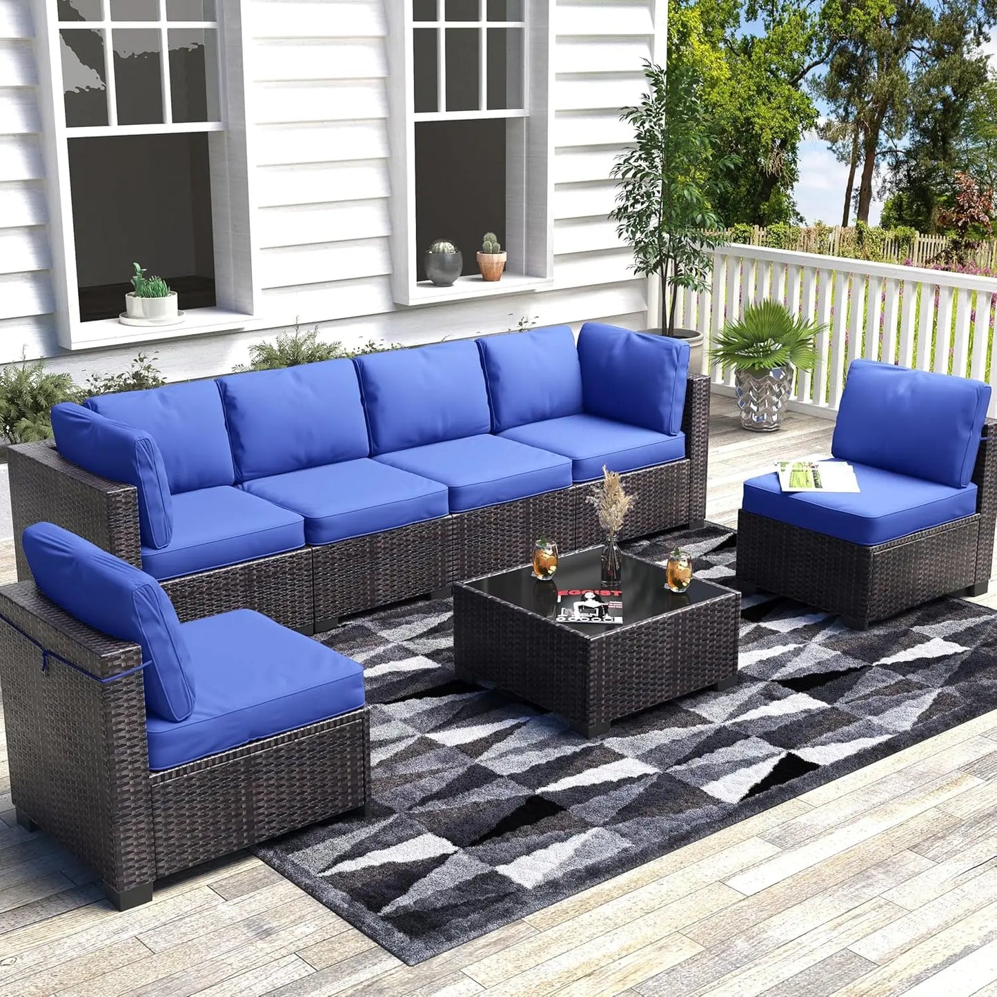 S & B Enterprise HobbyLane 7-Piece Modular Outdoor Wicker Sectional Set