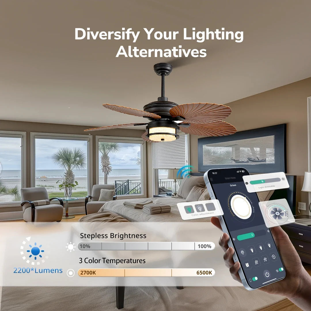 Orison 52-Inch Outdoor Ceiling Fan with Dimmable LED Light and Remote
