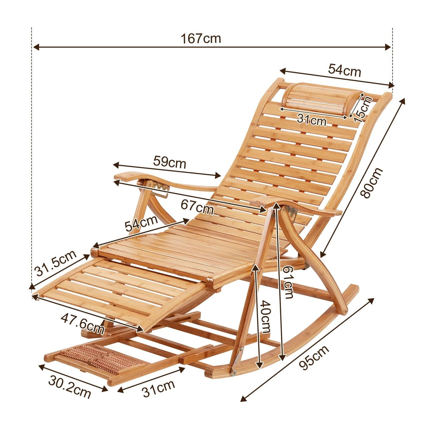 Heavy-Duty Folding Bamboo Rocking Chair & Outdoor Chaise Lounger
