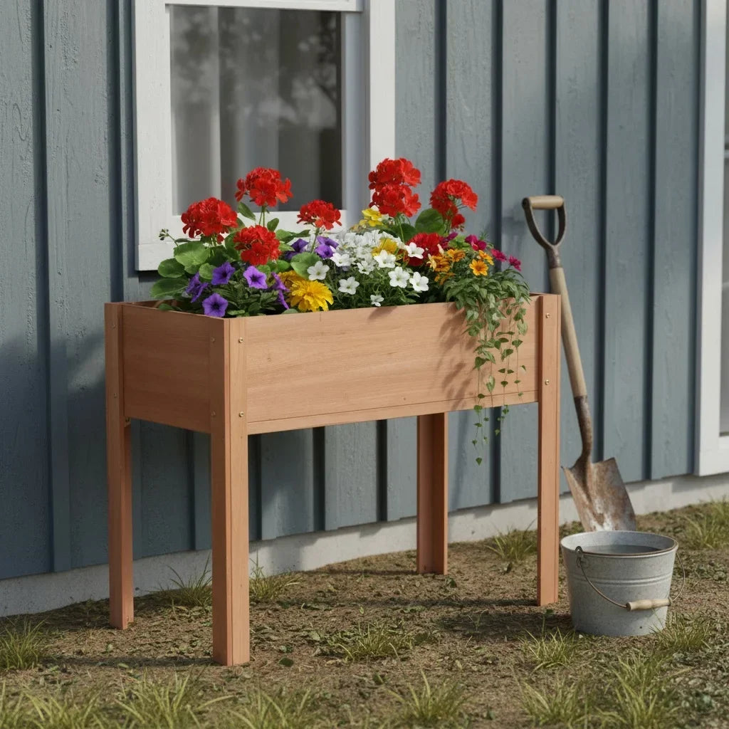 Solid Fir Wood Raised Garden Bed with Legs – Elevated Outdoor Planter Box