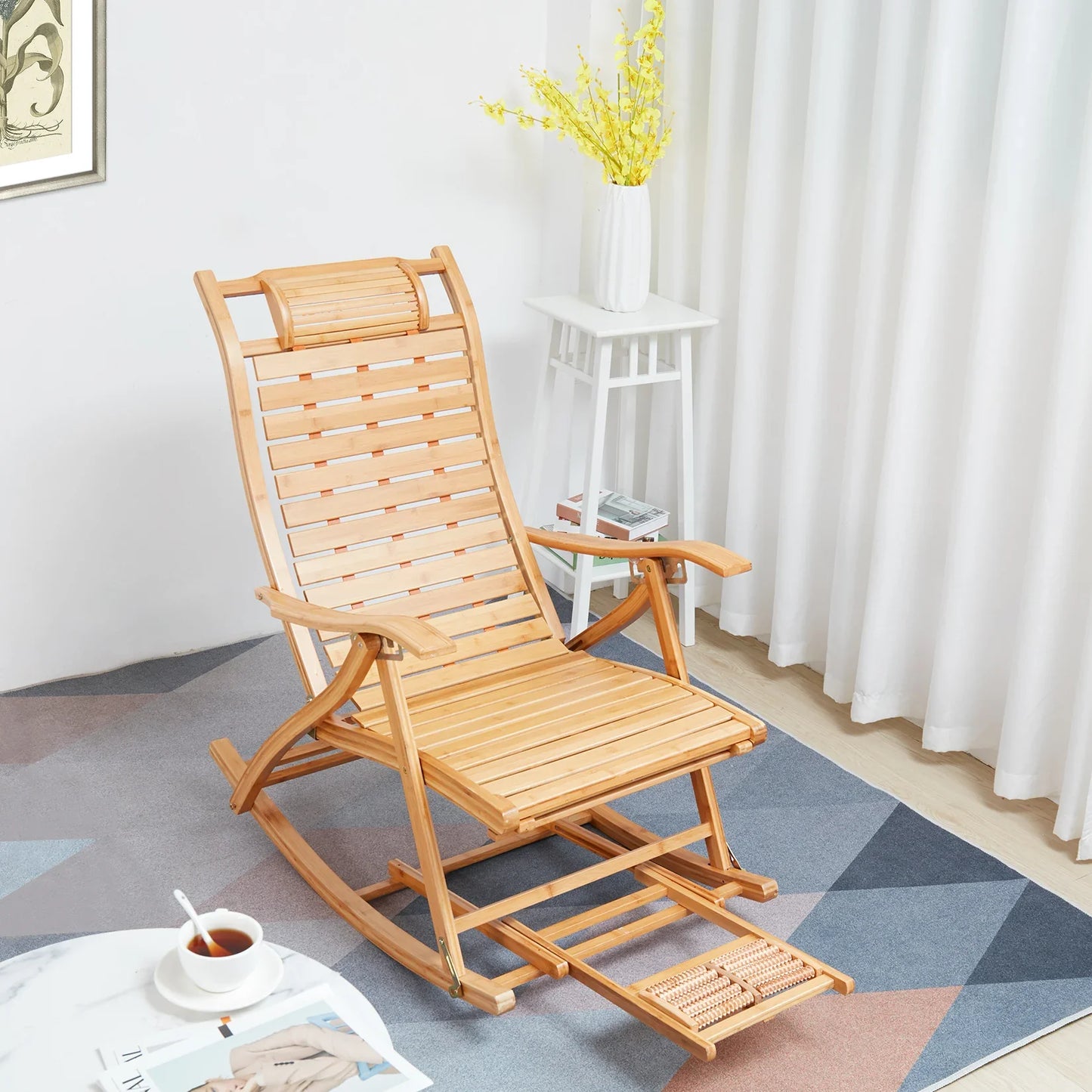 Heavy-Duty Folding Bamboo Rocking Chair & Outdoor Chaise Lounger