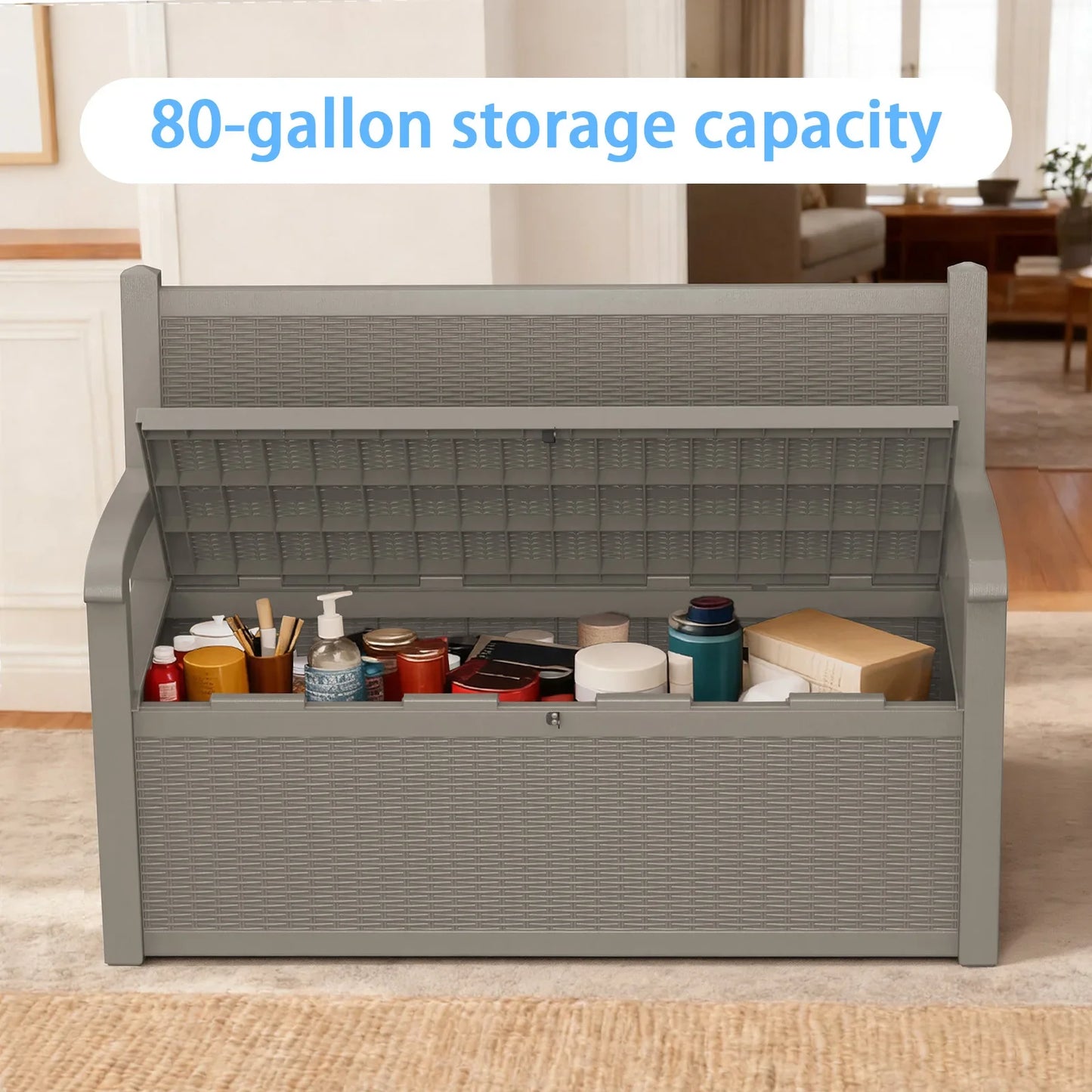 S & B Enterprise Weatherproof Resin Outdoor Storage Bench with Rattan Look