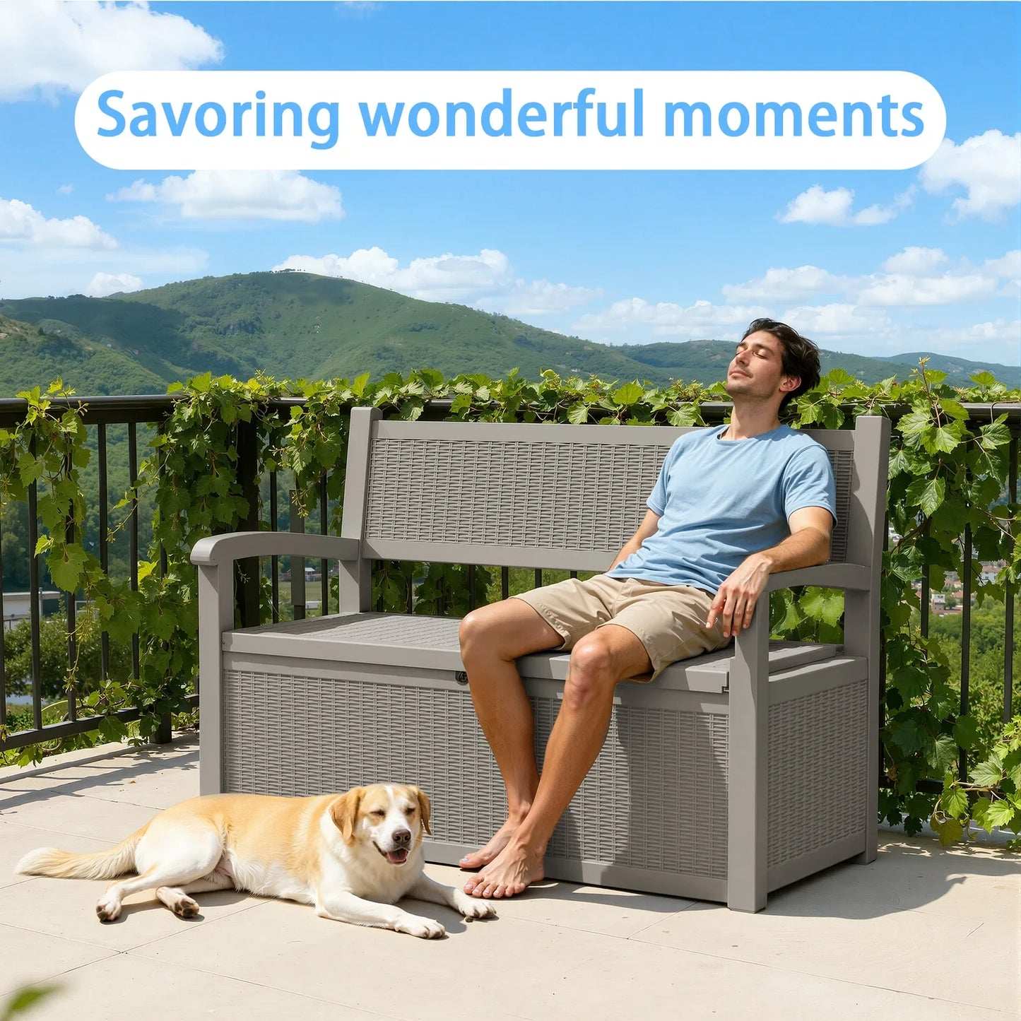 S & B Enterprise Weatherproof Resin Outdoor Storage Bench with Rattan Look