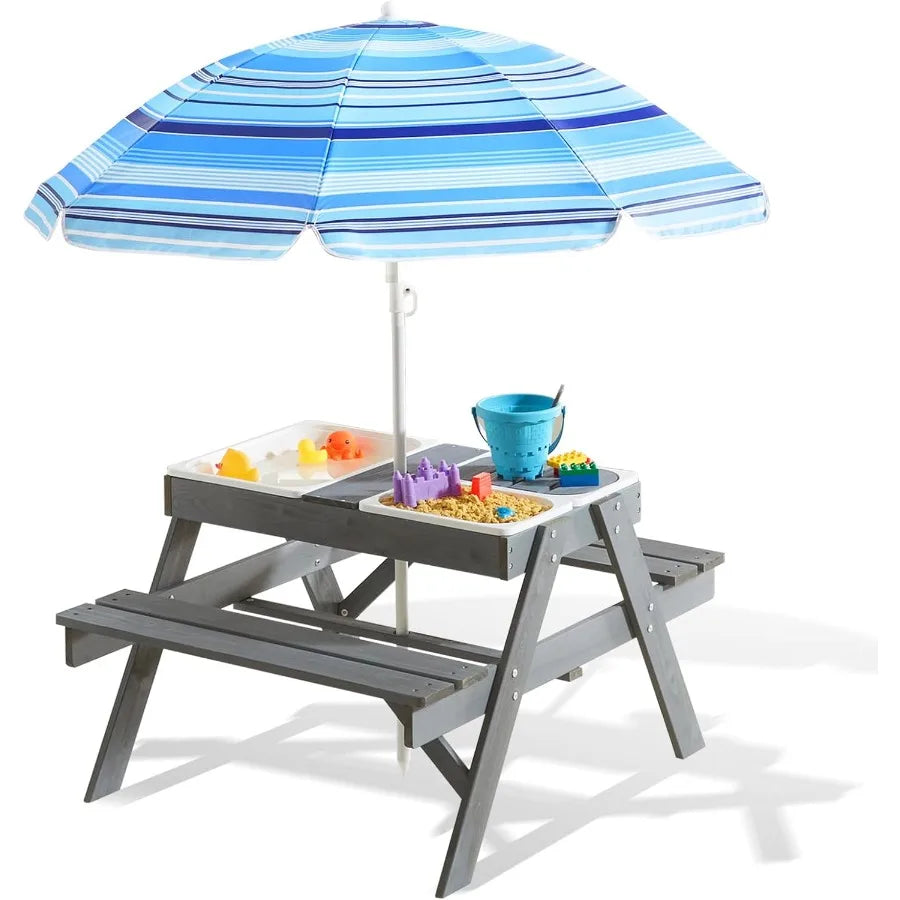 XIUWO 3in1 Kids Picnic Table With Sand Water Sensory