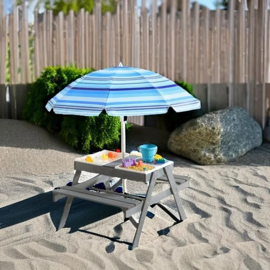 XIUWO 3in1 Kids Picnic Table With Sand Water Sensory