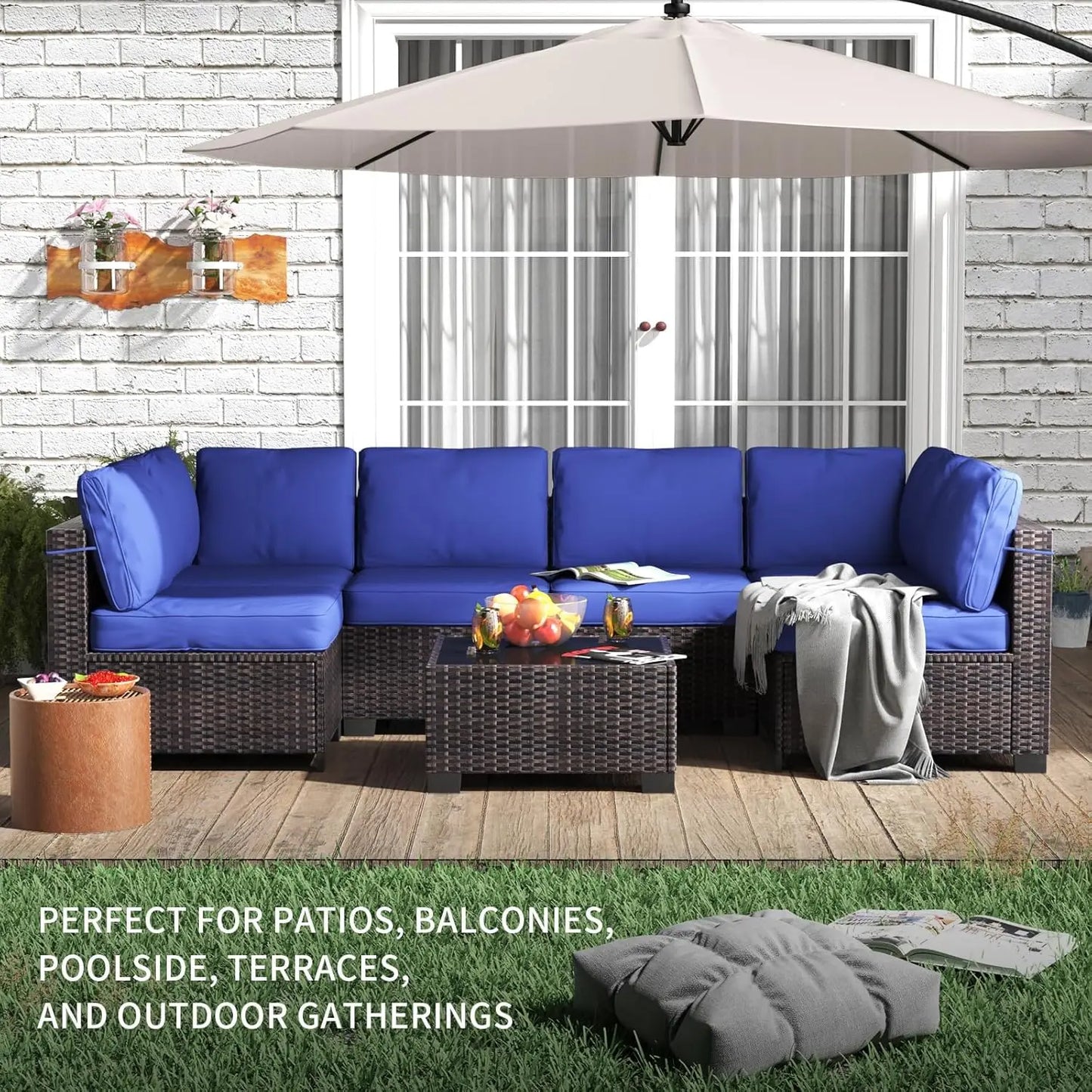 S & B Enterprise HobbyLane 7-Piece Modular Outdoor Wicker Sectional Set