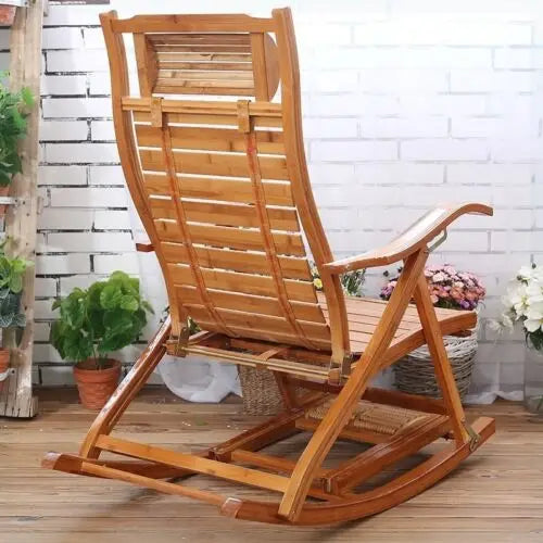 Heavy-Duty Folding Bamboo Rocking Chair & Outdoor Chaise Lounger