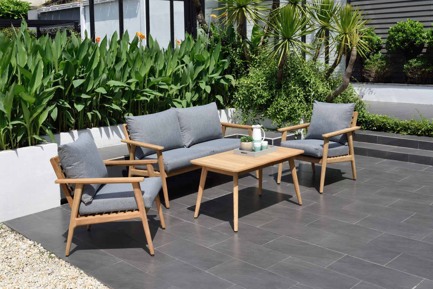Eve FSC Teak Outdoor Deep Seating Conversation Set with Premium Cushions