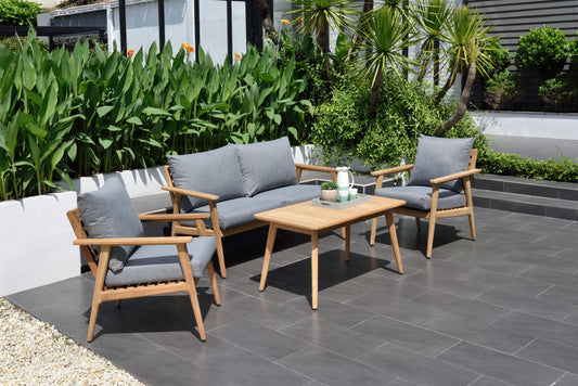 Eve FSC Teak Outdoor Deep Seating Conversation Set with Premium Cushions