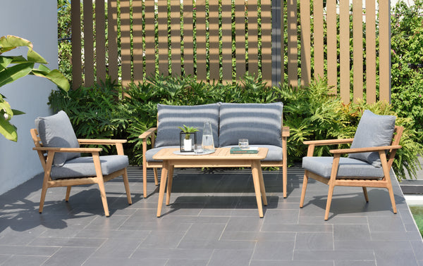 Eve FSC Teak Outdoor Deep Seating Conversation Set with Premium Cushions