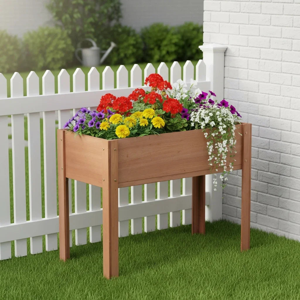 Solid Fir Wood Raised Garden Bed with Legs – Elevated Outdoor Planter Box