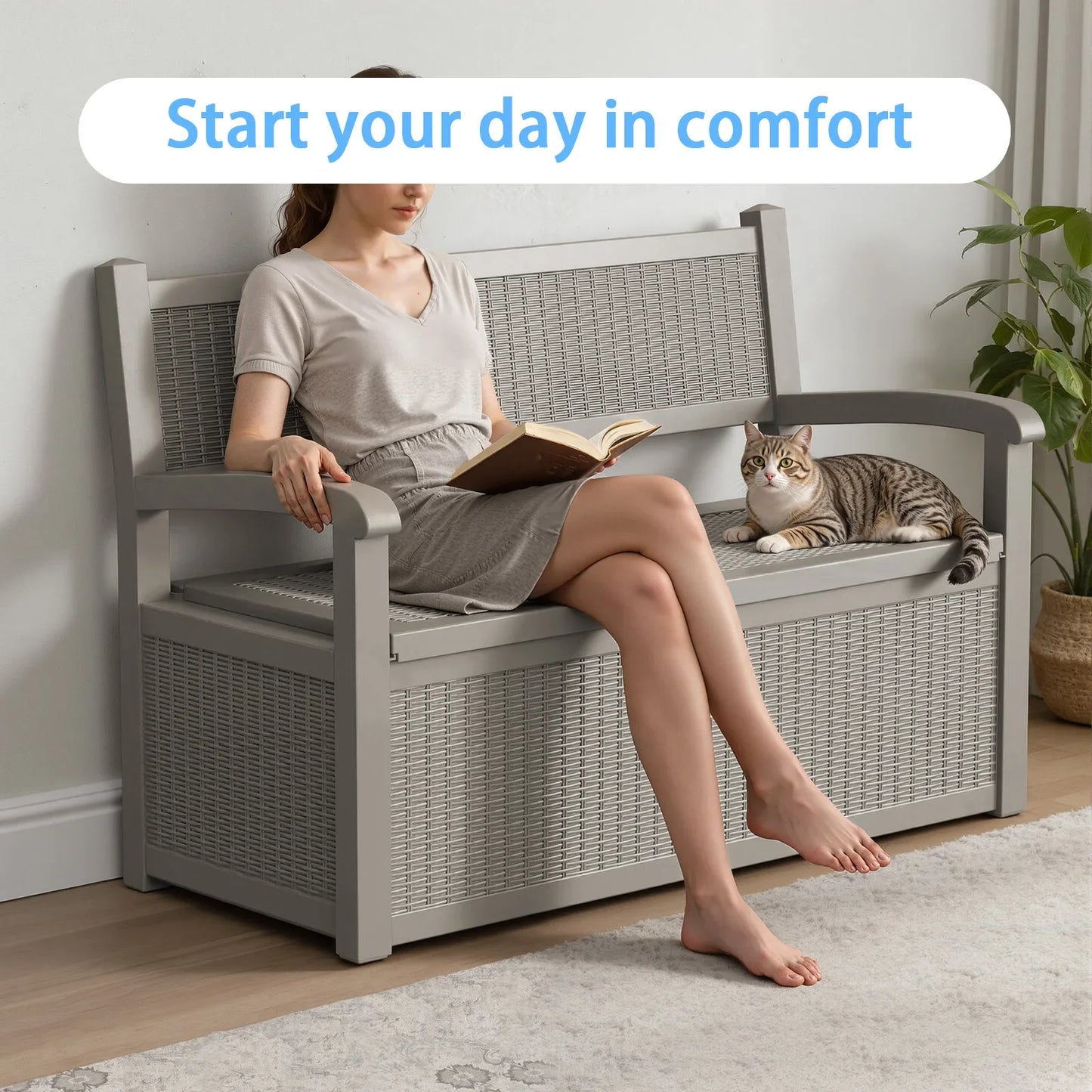 S & B Enterprise Weatherproof Resin Outdoor Storage Bench with Rattan Look