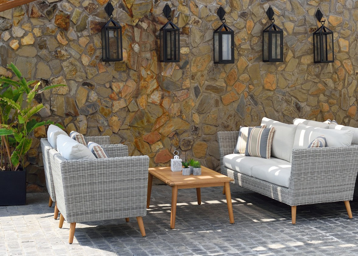 LifestyleGarden US Panther Outdoor Wicker and FSC Wood Seating Set