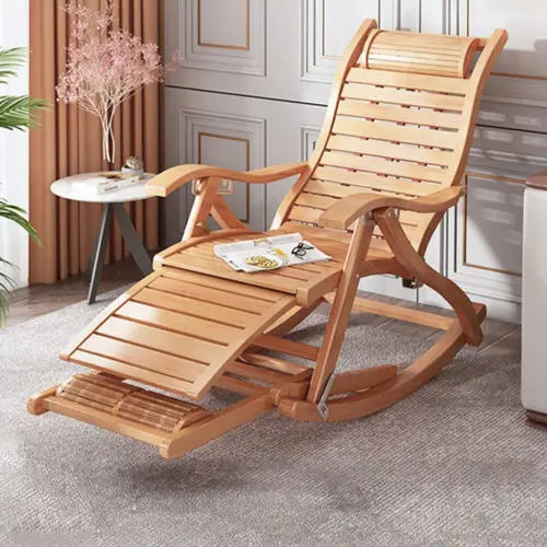 Heavy-Duty Folding Bamboo Rocking Chair & Outdoor Chaise Lounger