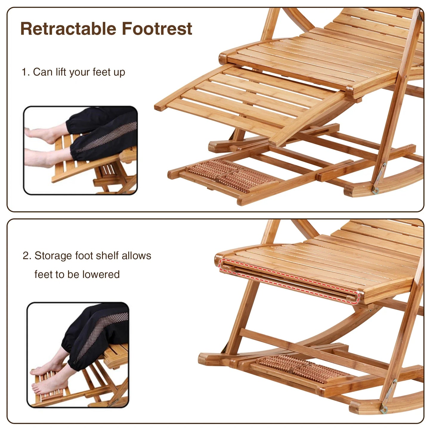 Heavy-Duty Folding Bamboo Rocking Chair & Outdoor Chaise Lounger