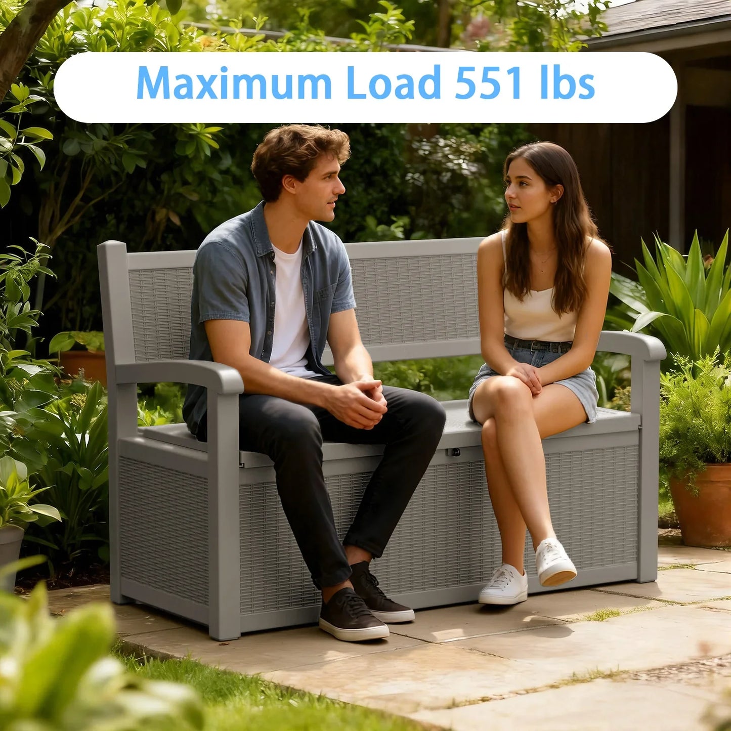 S & B Enterprise Weatherproof Resin Outdoor Storage Bench with Rattan Look