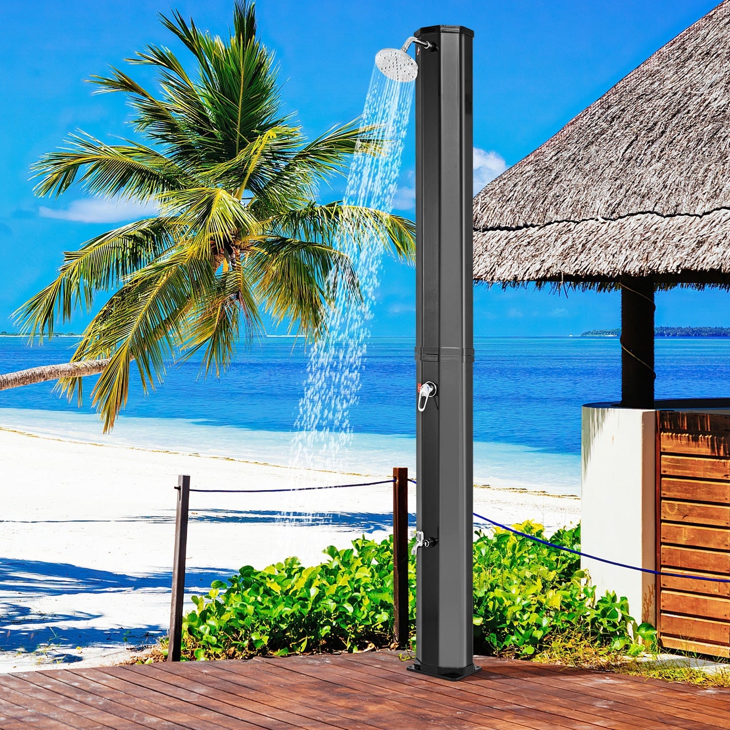 LJGDeals 7.5-Foot Solar Heated Outdoor Shower with 15.9 Gallon Reservoir & Foot Wash (Black)