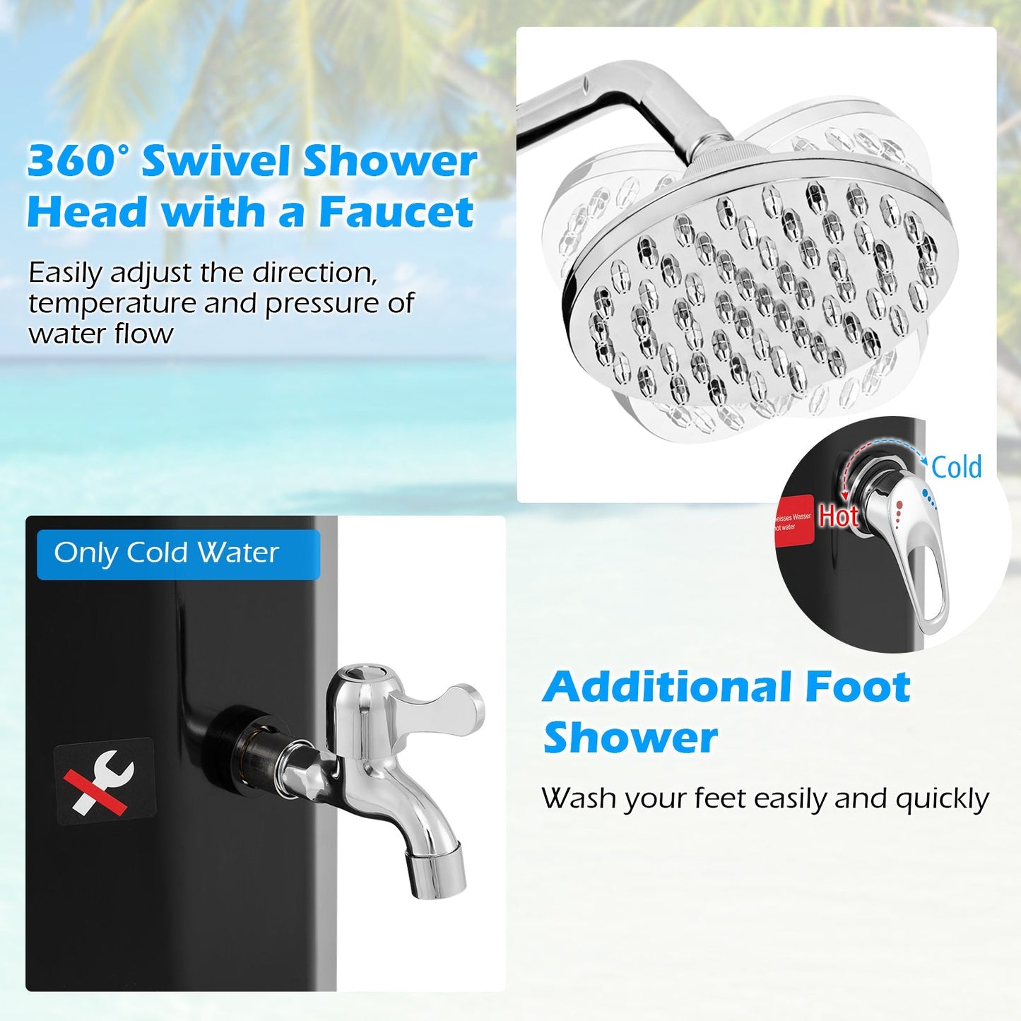 LJGDeals 7.5-Foot Solar Heated Outdoor Shower with 15.9 Gallon Reservoir & Foot Wash (Black)