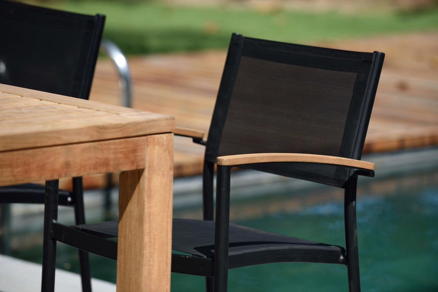 LifestyleGarden US Rinjani Teak Rectangular Table and 4 Vera Stacking Armchairs Set