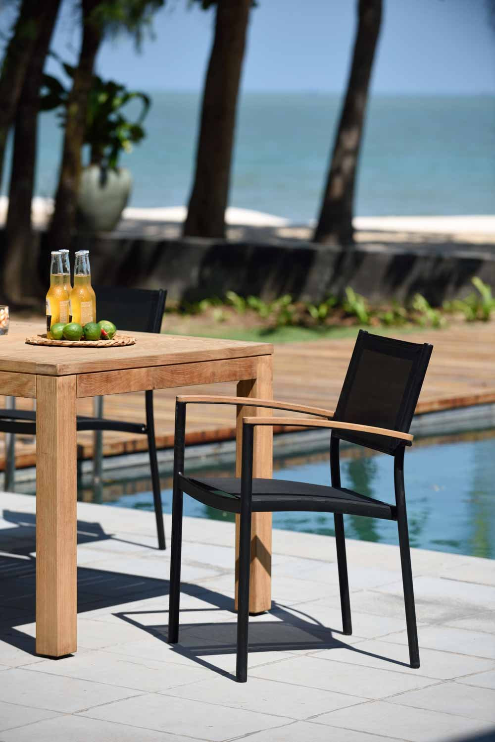 LifestyleGarden US Rinjani Teak Rectangular Table and 4 Vera Stacking Armchairs Set