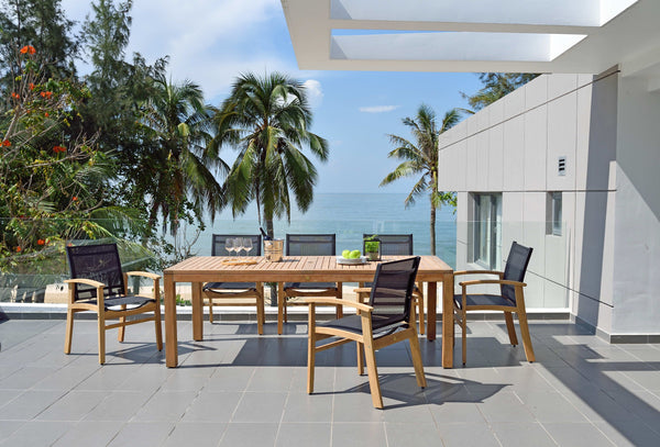 Rinjani Rectangular Teak Dining Table and Fortuna Armchair Outdoor Dining Set