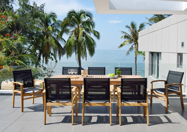 Rinjani Rectangular Teak Dining Table and Fortuna Armchair Outdoor Dining Set