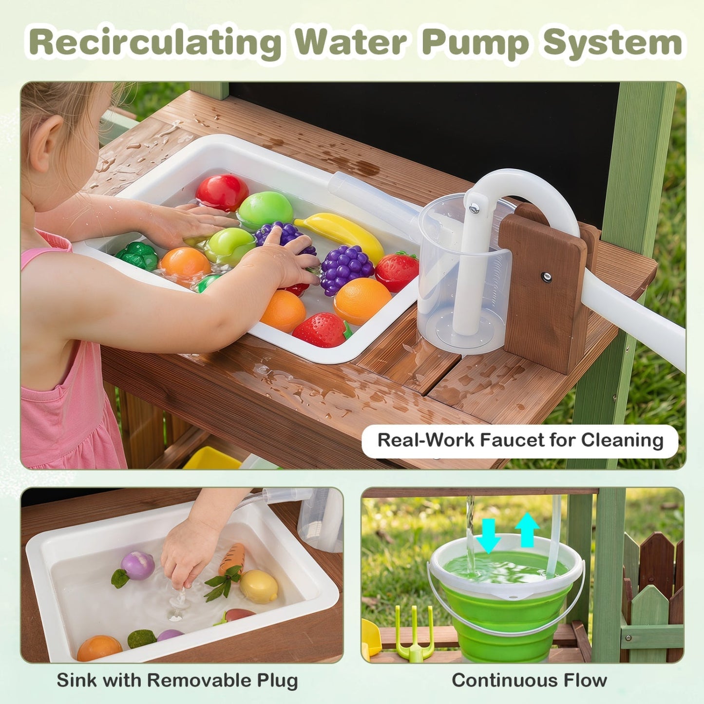 Wooden Outdoor Mud Farm Playset with Working Water Pump, Planter Box & Chalkboard