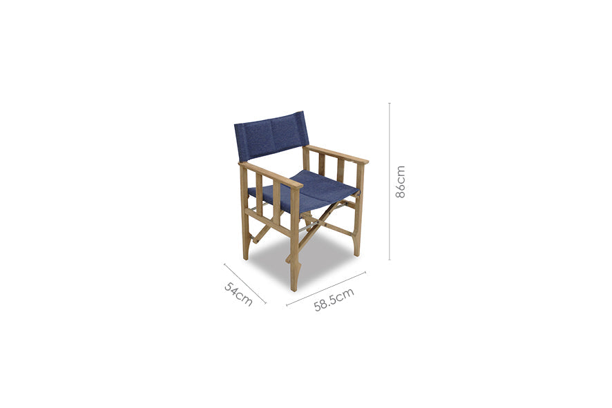 Zircon FSC-Certified Teak Director Chair with Weather-Net Mesh – Blue Horizon
