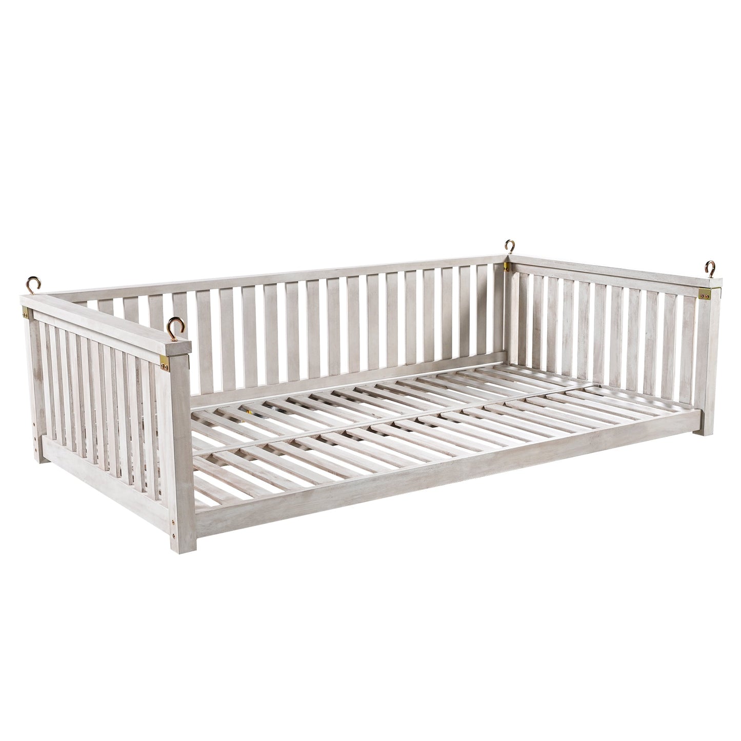 79-Inch Outdoor Acacia Wood Twin Swing Bed with Minimalist Rope Accents - Classic White