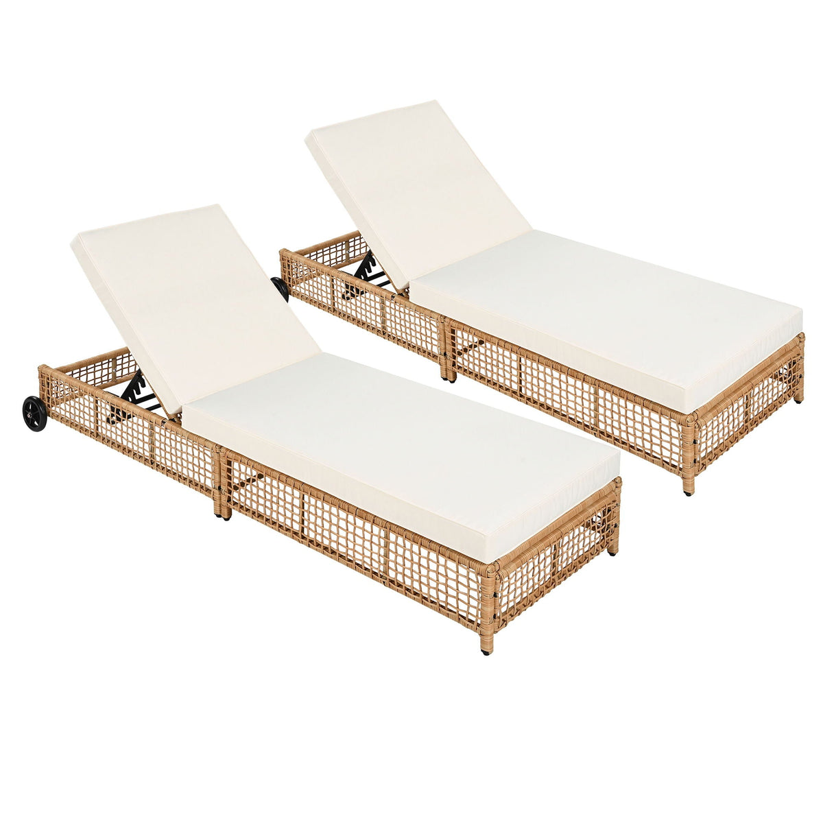 Outdoor Reclining Lounge Chair with 5-Position Backrest, Cushion & Wheels