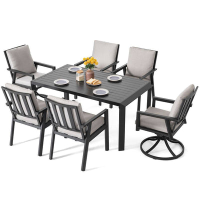 Black 7-Piece Aluminum Outdoor Dining Set with Gray Cushion
