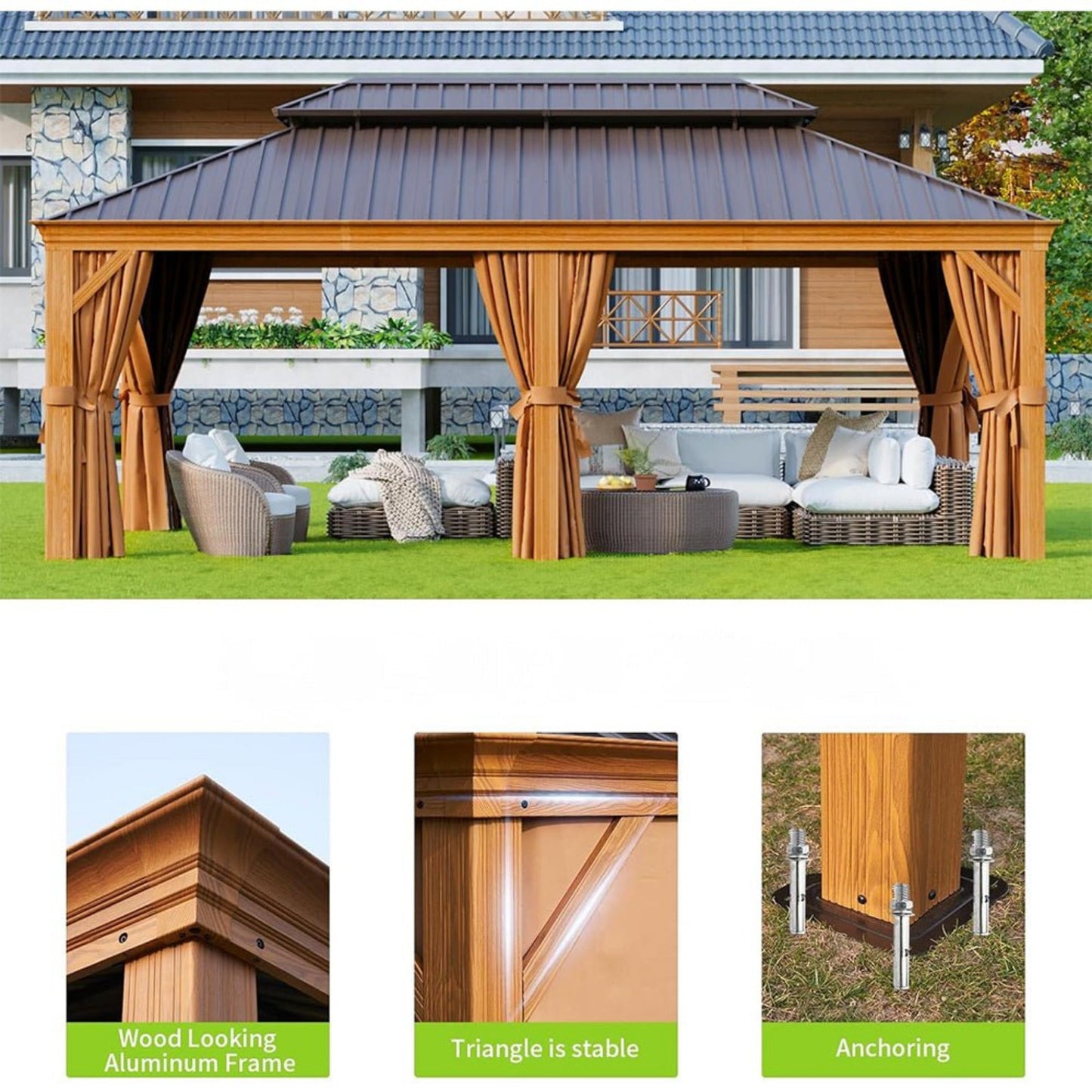 12ft X 20ft Alora Premium Large Aluminum Hardtop Gazebo (SAK58374)