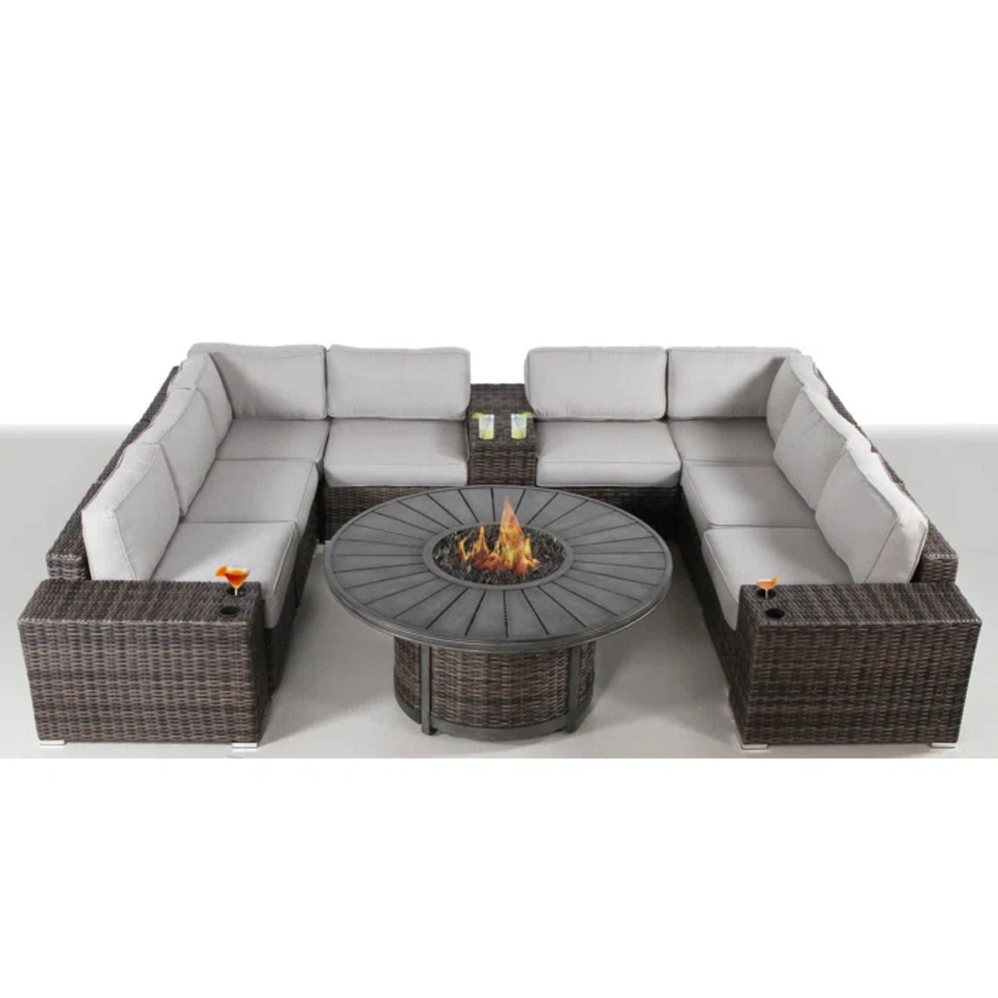 Unique Piece Furniture 12-Piece Outdoor Patio Sectional Seating Group with Propane Fire Pit – Espresso
