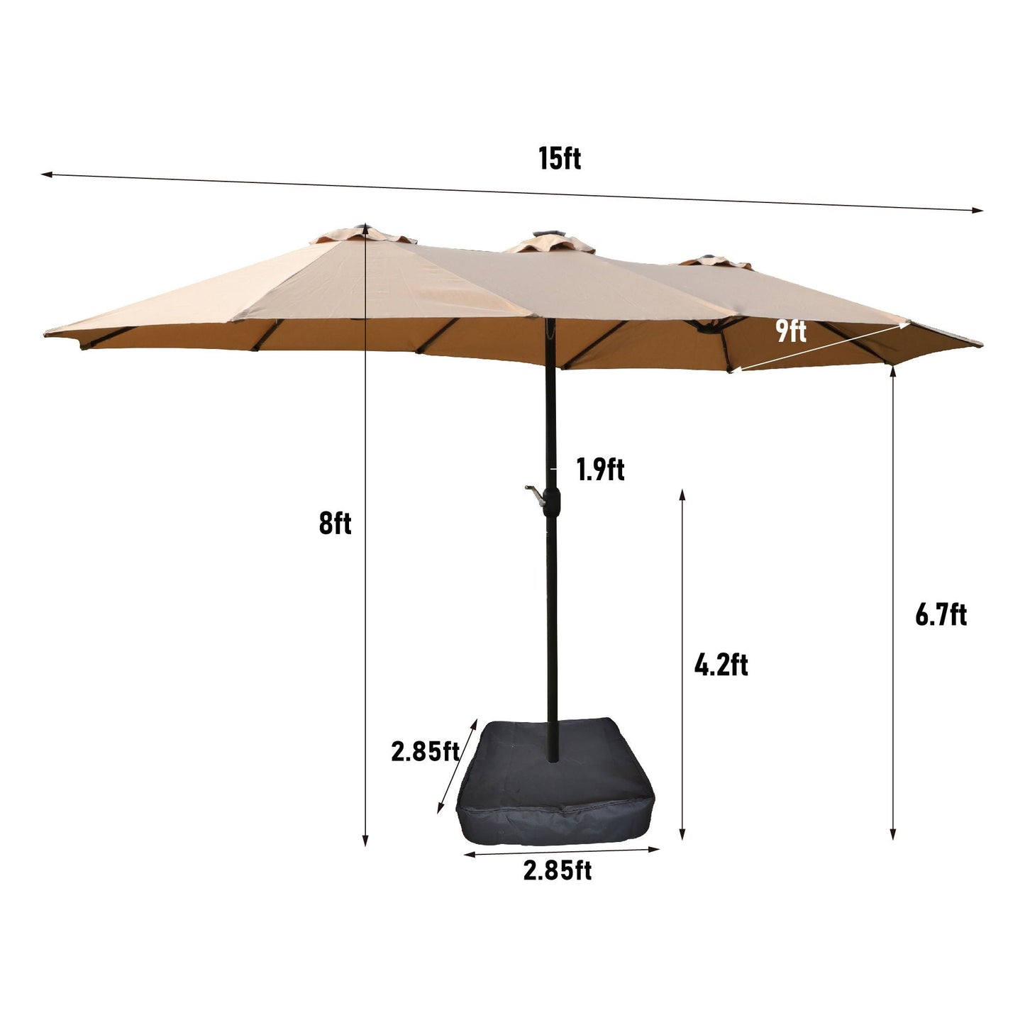 15ft x 9ft Extra-Large Double-Sided Solar LED Market Patio Umbrella with Cross Base