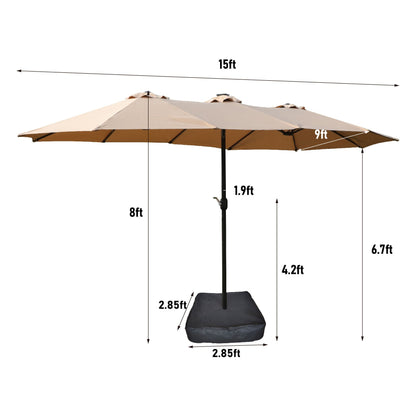 15ft x 9ft Extra-Large Double-Sided Solar LED Market Patio Umbrella with Cross Base