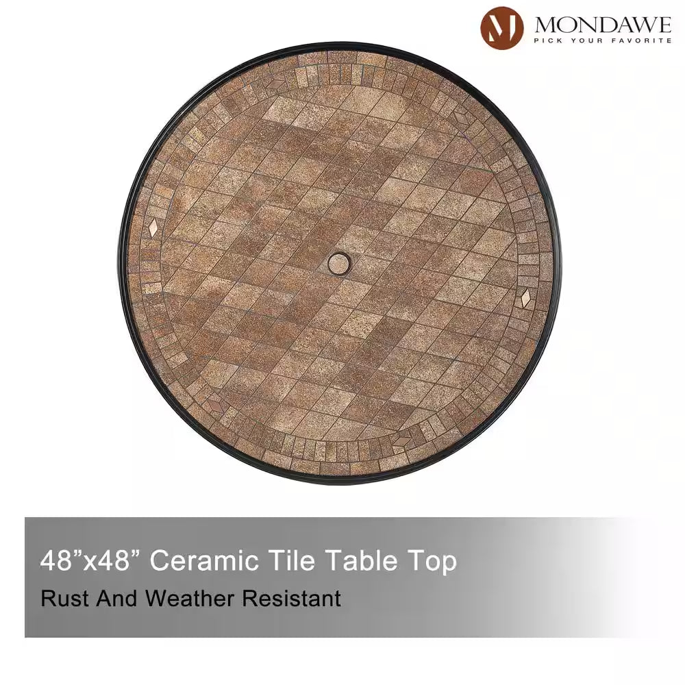 Classic 5-Piece Cast Aluminum Outdoor Dining Set with Swivel Sling Chairs & Ceramic Tile Top Table