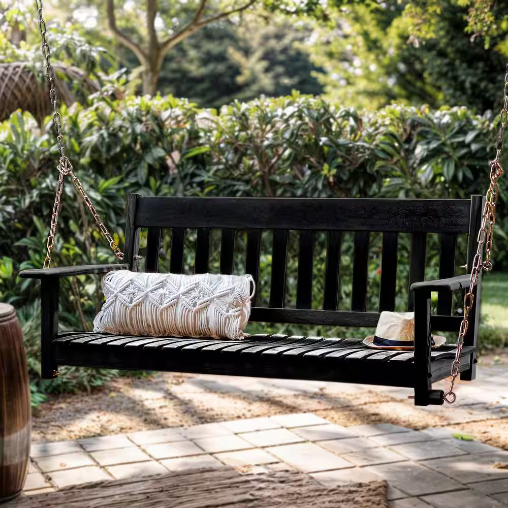 Thames Black Wood Porch Swing