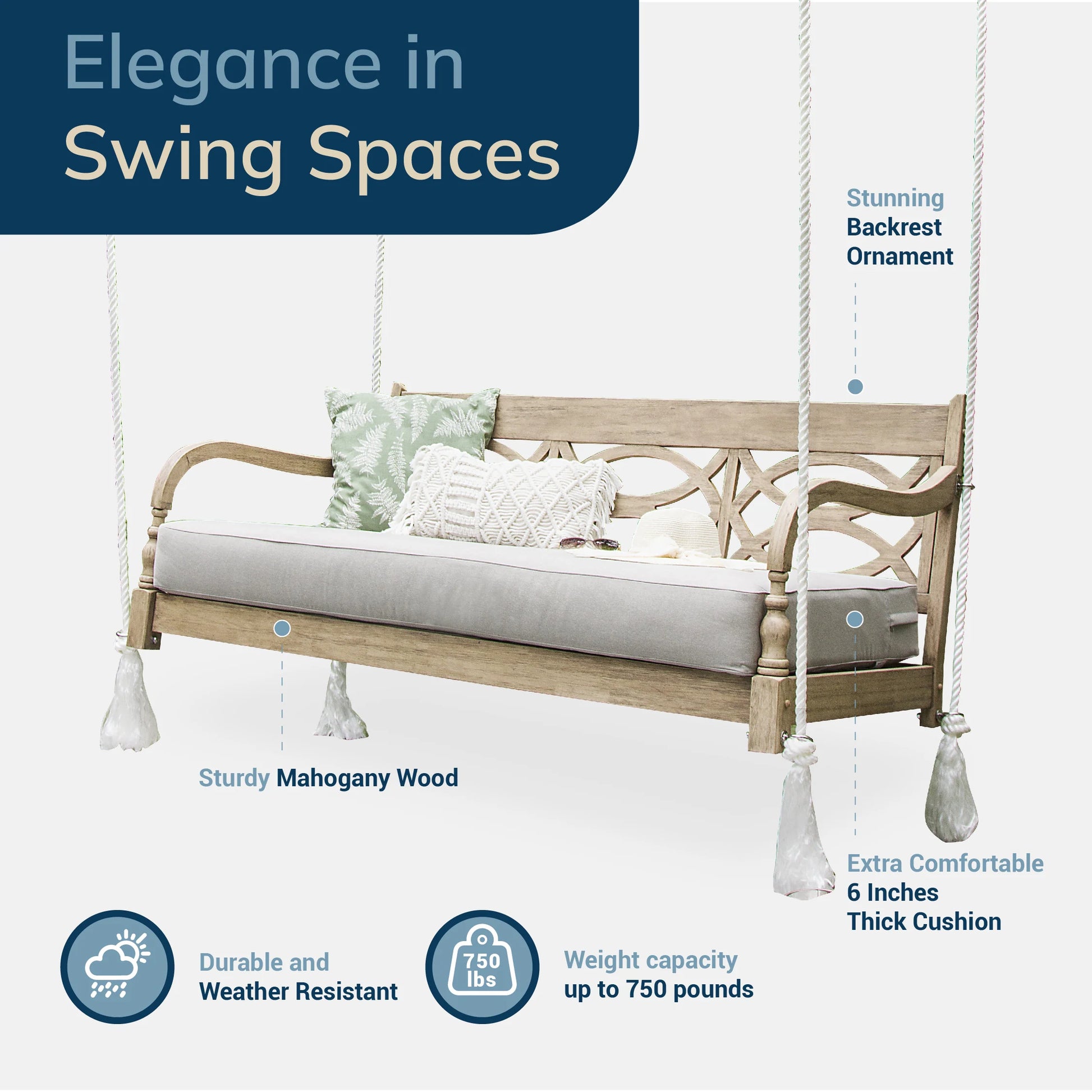 Renley Wood Outdoor Porch Swing Daybed with Cushion